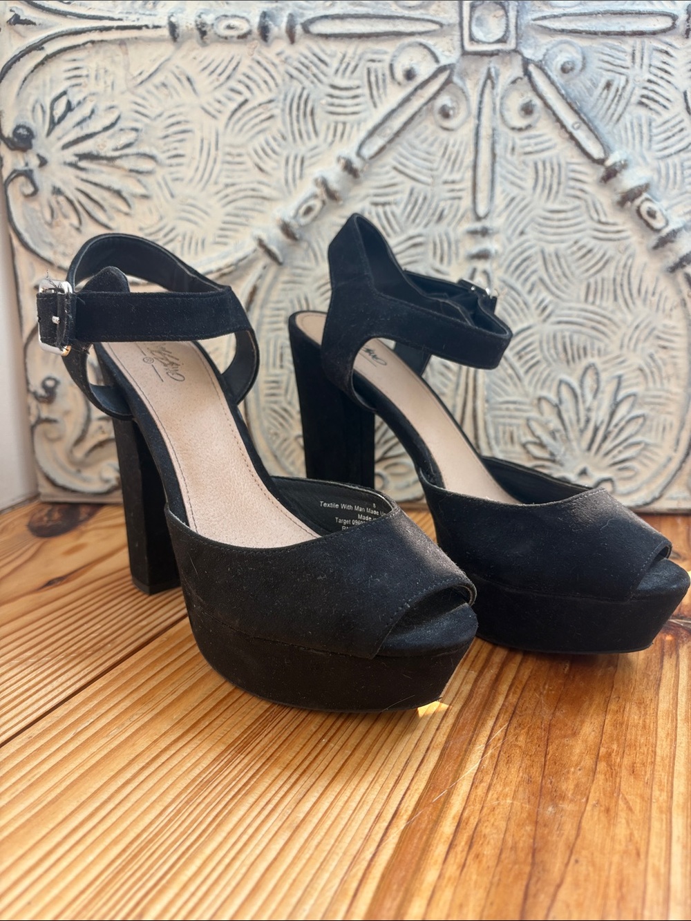 Black Platform Peep-Toe Ankle Strap Heels - Women